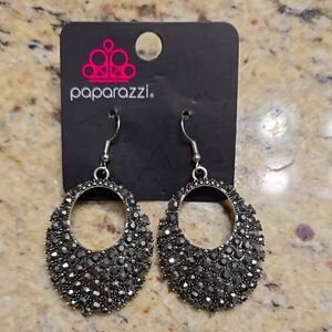 Paparazzi Black and Silver Hoop Earrings